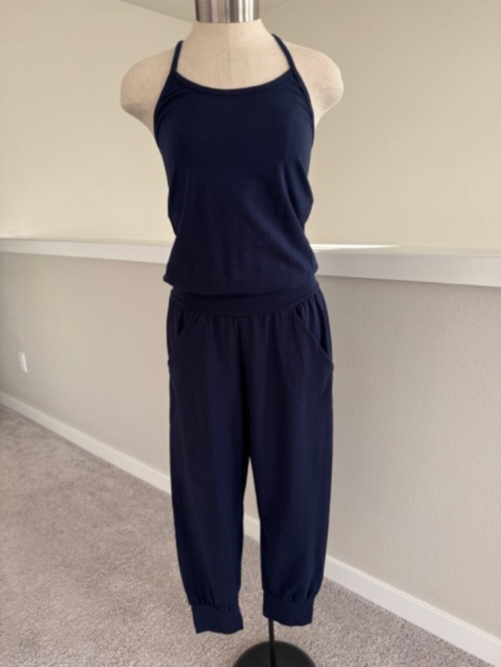 Navy Ripple Yogawear Jumpsuit Jogger Size M - Picture 2 of 9